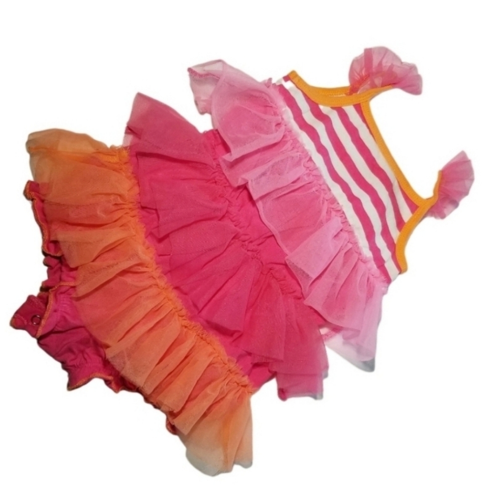 BABY STARTERS TIERED TULLE ROMPER PINK ORANGE 12 MOS - Picture 3 of 9